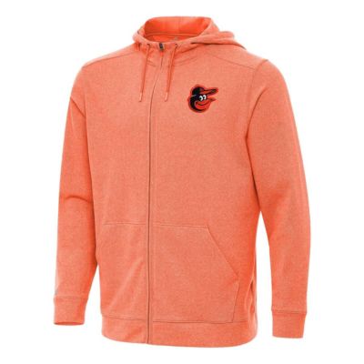 Antigua Men's MLB Heather Baltimore Orioles Effortless Full-Zip Hooded Jacket, Orange, 3XL