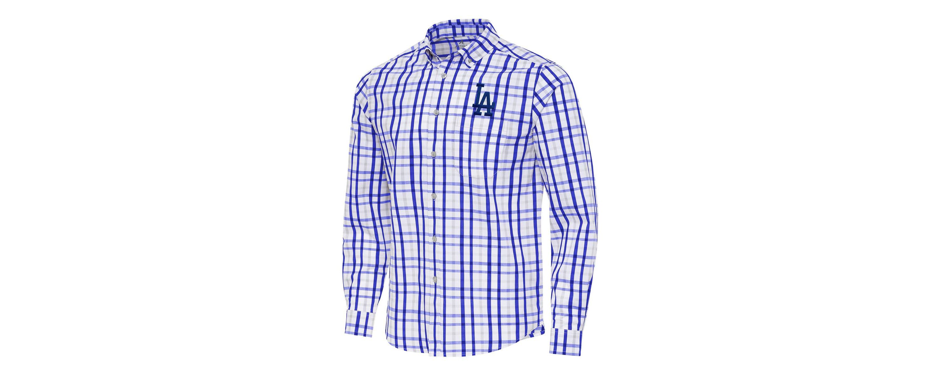 MLB Los Angeles Dodgers Tending Woven Tri-Blend Long Sleeve Button-Down Shirt