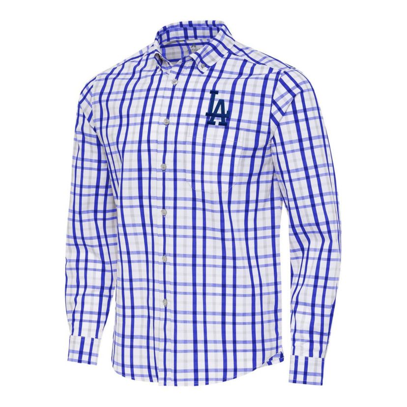 MLB Los Angeles Dodgers Tending Woven Tri-Blend Long Sleeve Button-Down Shirt