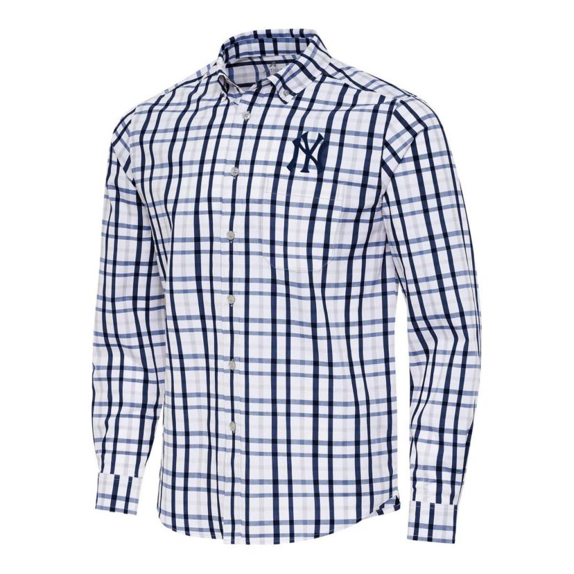 MLB New York Yankees Tending Woven Tri-Blend Long Sleeve Button-Down Shirt