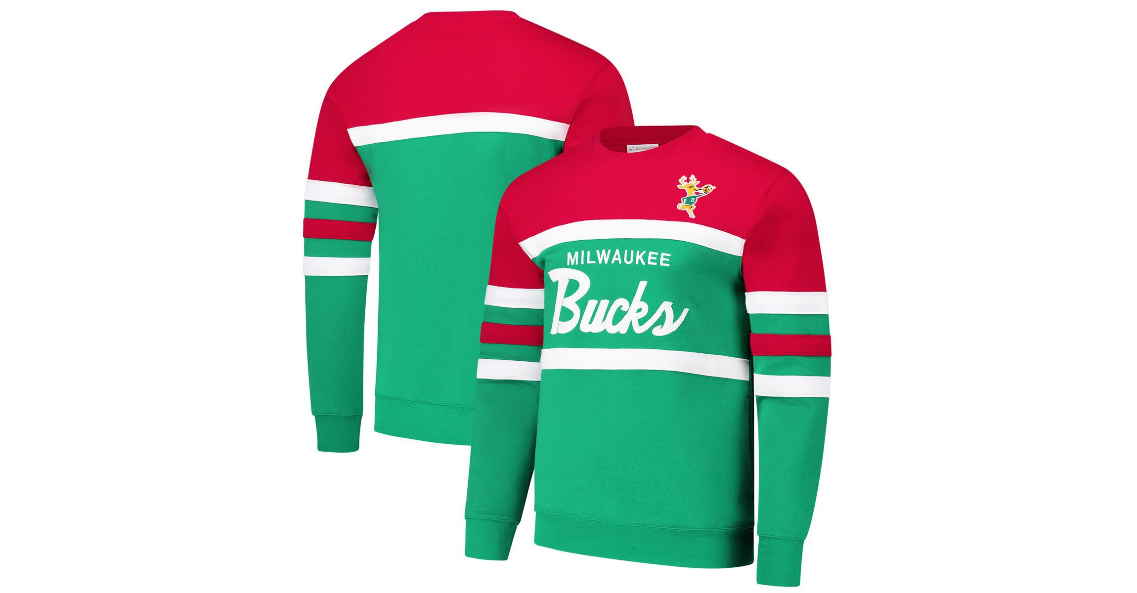 NBA Green/Red Milwaukee Bucks Hardwood Classics Vintage Logo Head Coach Pullover Sweatshirt