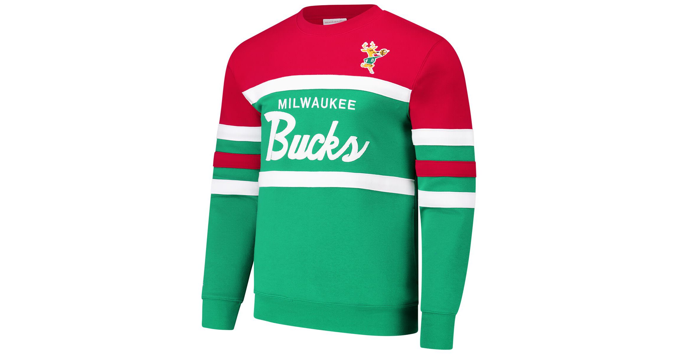 NBA Green/Red Milwaukee Bucks Hardwood Classics Vintage Logo Head Coach Pullover Sweatshirt