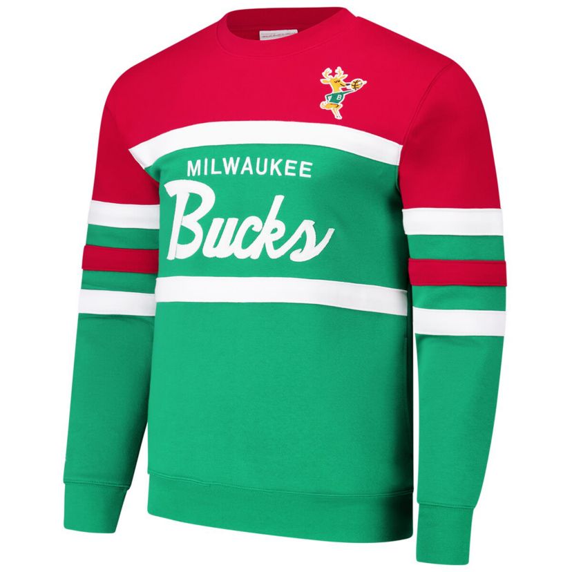 NBA Green/Red Milwaukee Bucks Hardwood Classics Vintage Logo Head Coach Pullover Sweatshirt