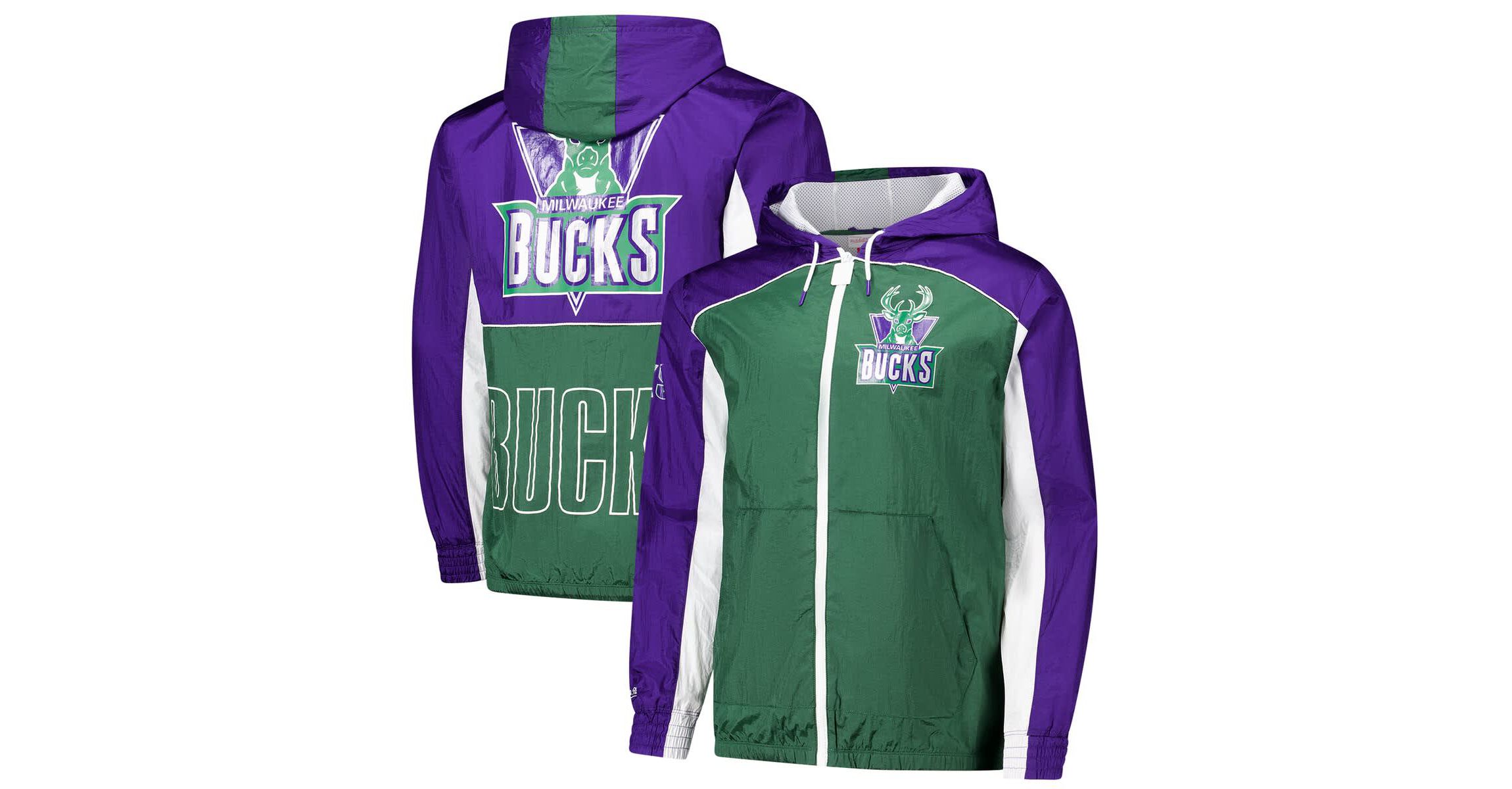 NBA Green/Purple Milwaukee Bucks Hardwood Classics Big Shot Premium Full-Zip Windbreaker Jacket