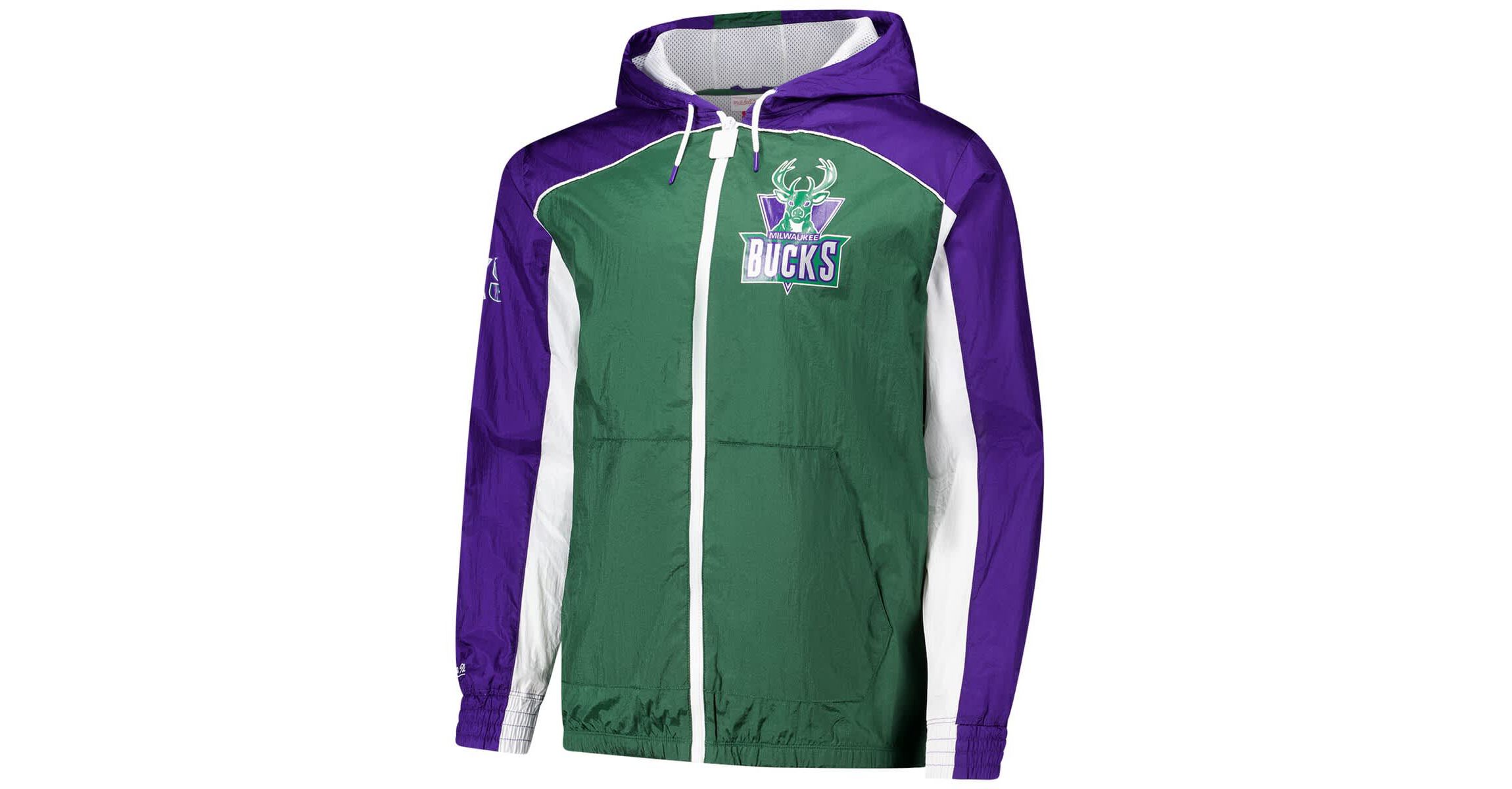 NBA Green/Purple Milwaukee Bucks Hardwood Classics Big Shot Premium Full-Zip Windbreaker Jacket