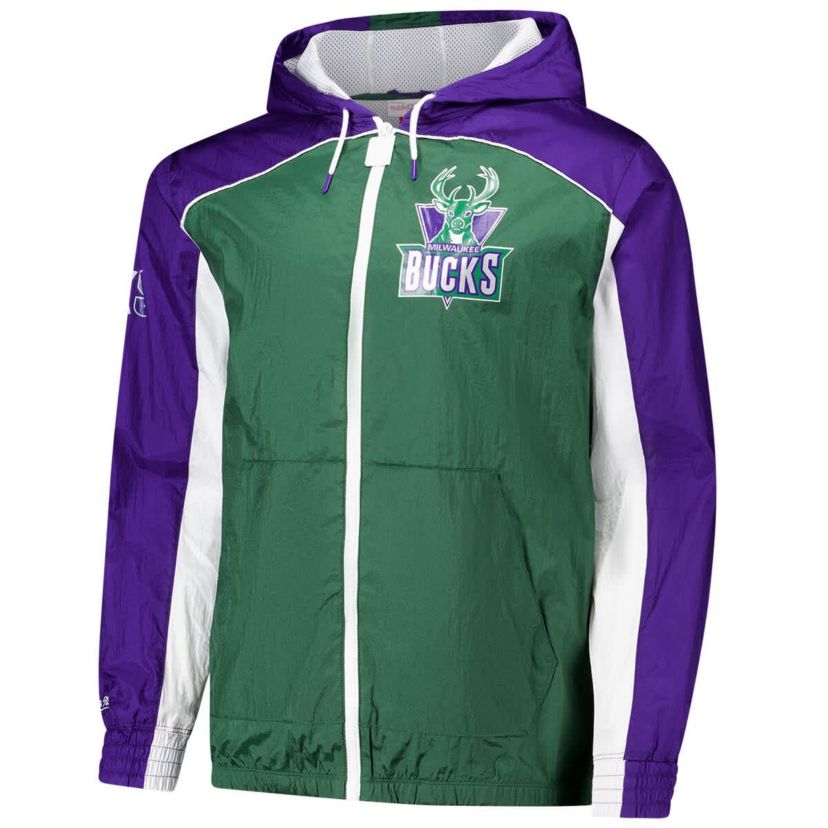 NBA Green/Purple Milwaukee Bucks Hardwood Classics Big Shot Premium Full-Zip Windbreaker Jacket