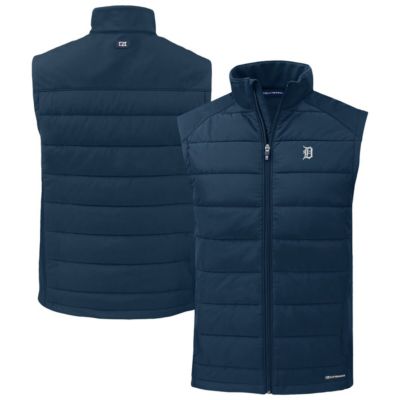 Cutter & Buck Men's MLB Detroit Tigers Evoke Hybrid Eco Softshell Recycled Full-Zip Vest, Navy Blue, 3XL