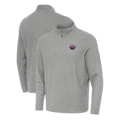 Antigua Men's Olympics USA Swimming Subtle Quarter-Zip Pullover Top, Gray, 3XL