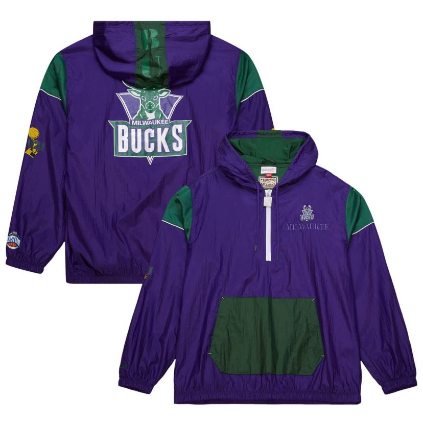 NBA Unisex Milwaukee Bucks Hardwood Classics Team OG 3.0 Anorak Half-Zip Windbreaker Jacket