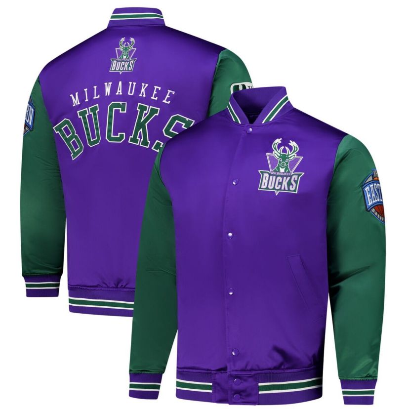 NBA Milwaukee Bucks Hardwood Classic Primetime Full-Snap Satin Jacket