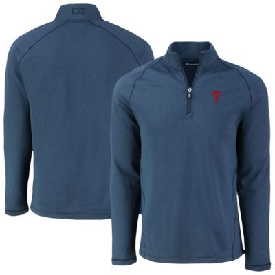 Cutter & Buck Men's MLB Philadelphia Phillies Peshastin Eco Fleece Recycled Raglan Quarter-Zip Top, Navy Blue, 3XL