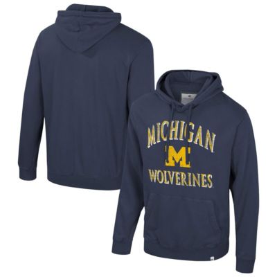 Colosseum Men's NCAA Michigan Wolverines Big & Tall Cap E-Tan Pullover Hoodie, Navy Blue, 4XL Tall
