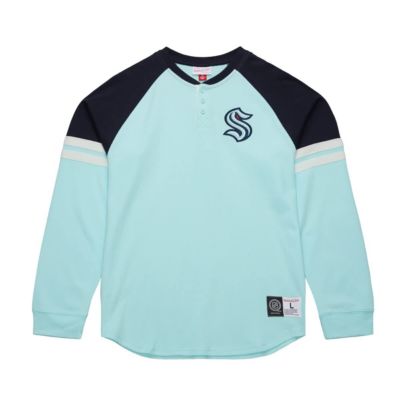 Mitchell & Ness Men's NHL Light Seattle Kraken Thermal Henley Long Sleeve T-Shirt, Light Blue, XL
