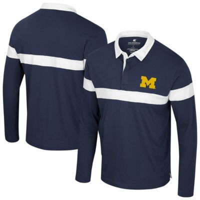 Colosseum Men's NCAA Michigan Wolverines Too Cool For School Long Sleeve Polo, Navy Blue, XL