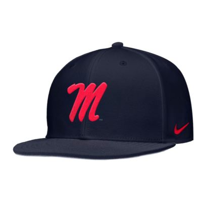 Men's NCAA Nike Ole Miss Rebels On-Field Baseball Performance Fitted Hat, Navy Blue, 7