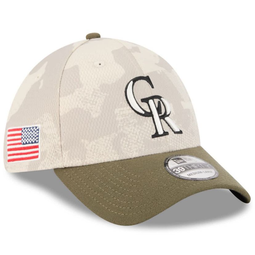 MLB Light Beige/Olive Colorado Rockies 2025 Armed Forces Day 39THIRTY Flex Hat