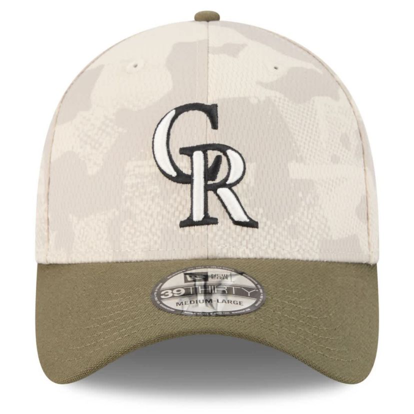 MLB Light Beige/Olive Colorado Rockies 2025 Armed Forces Day 39THIRTY Flex Hat
