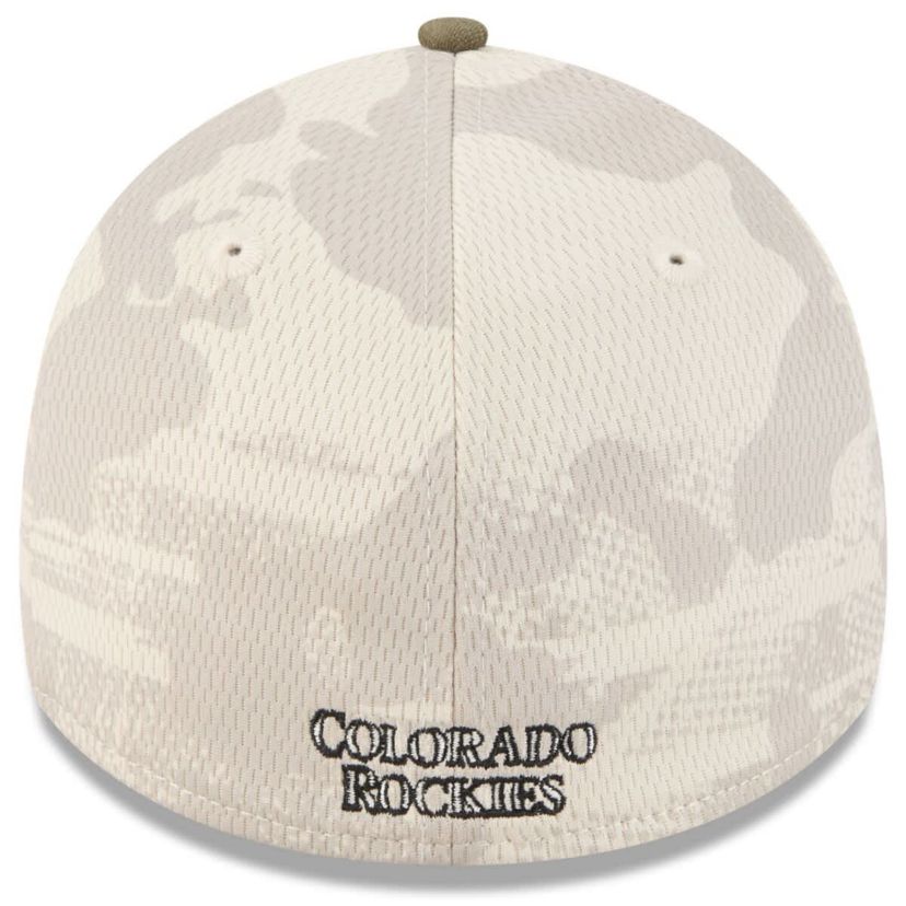 MLB Light Beige/Olive Colorado Rockies 2025 Armed Forces Day 39THIRTY Flex Hat