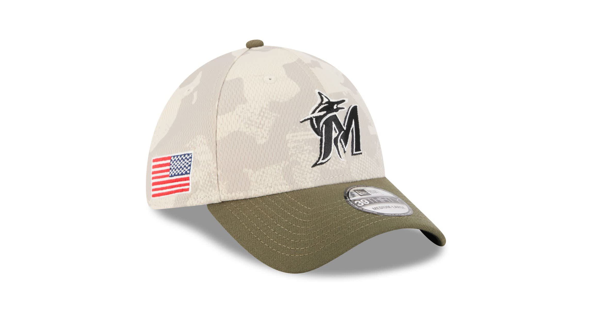 MLB Light Beige/Olive Miami Marlins 2025 Armed Forces Day 39THIRTY Flex Hat