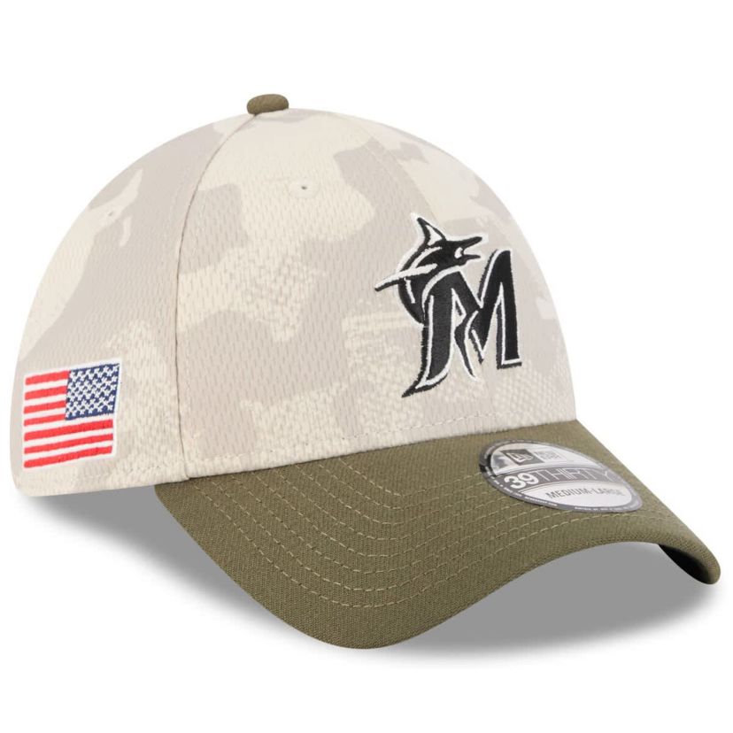 MLB Light Beige/Olive Miami Marlins 2025 Armed Forces Day 39THIRTY Flex Hat