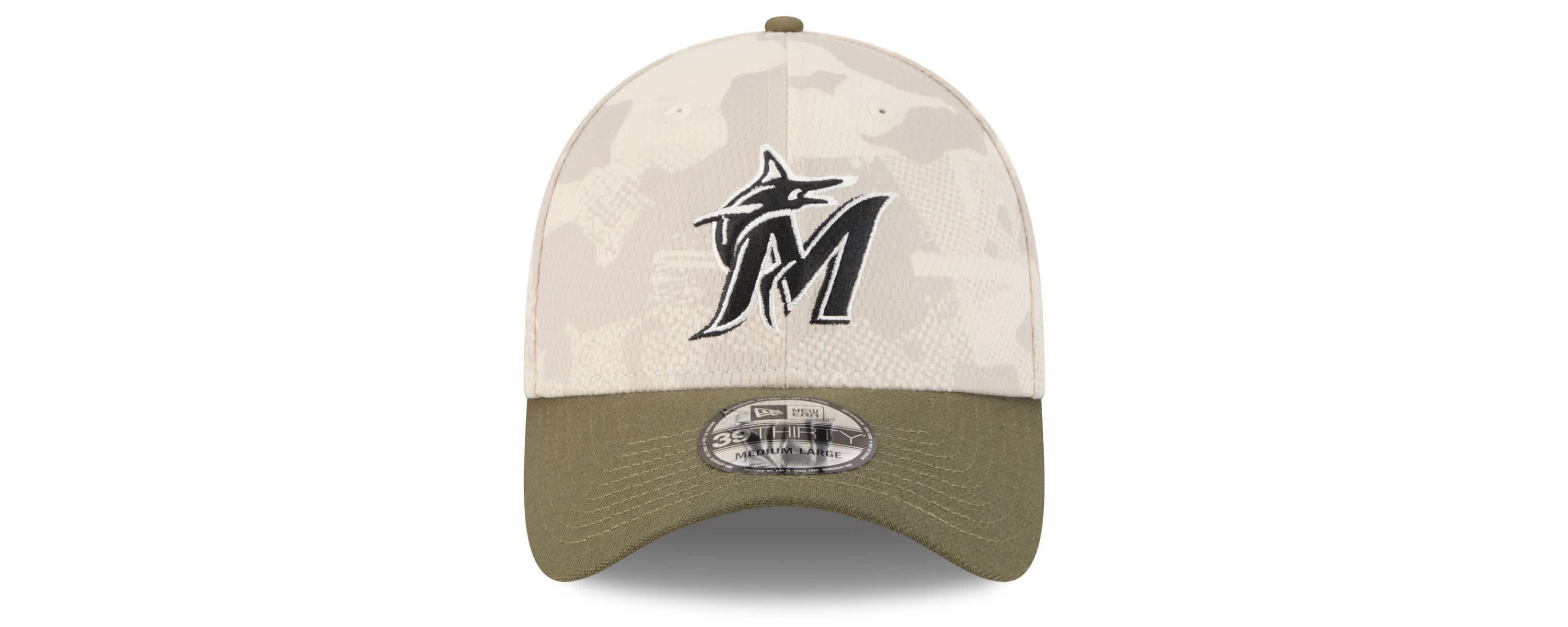 MLB Light Beige/Olive Miami Marlins 2025 Armed Forces Day 39THIRTY Flex Hat