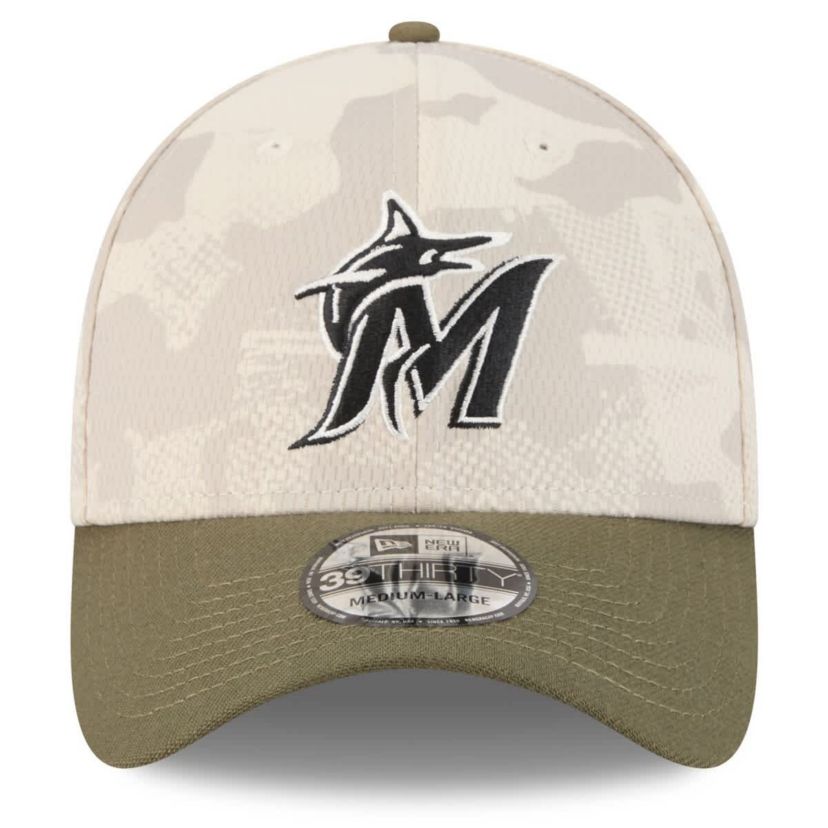 MLB Light Beige/Olive Miami Marlins 2025 Armed Forces Day 39THIRTY Flex Hat
