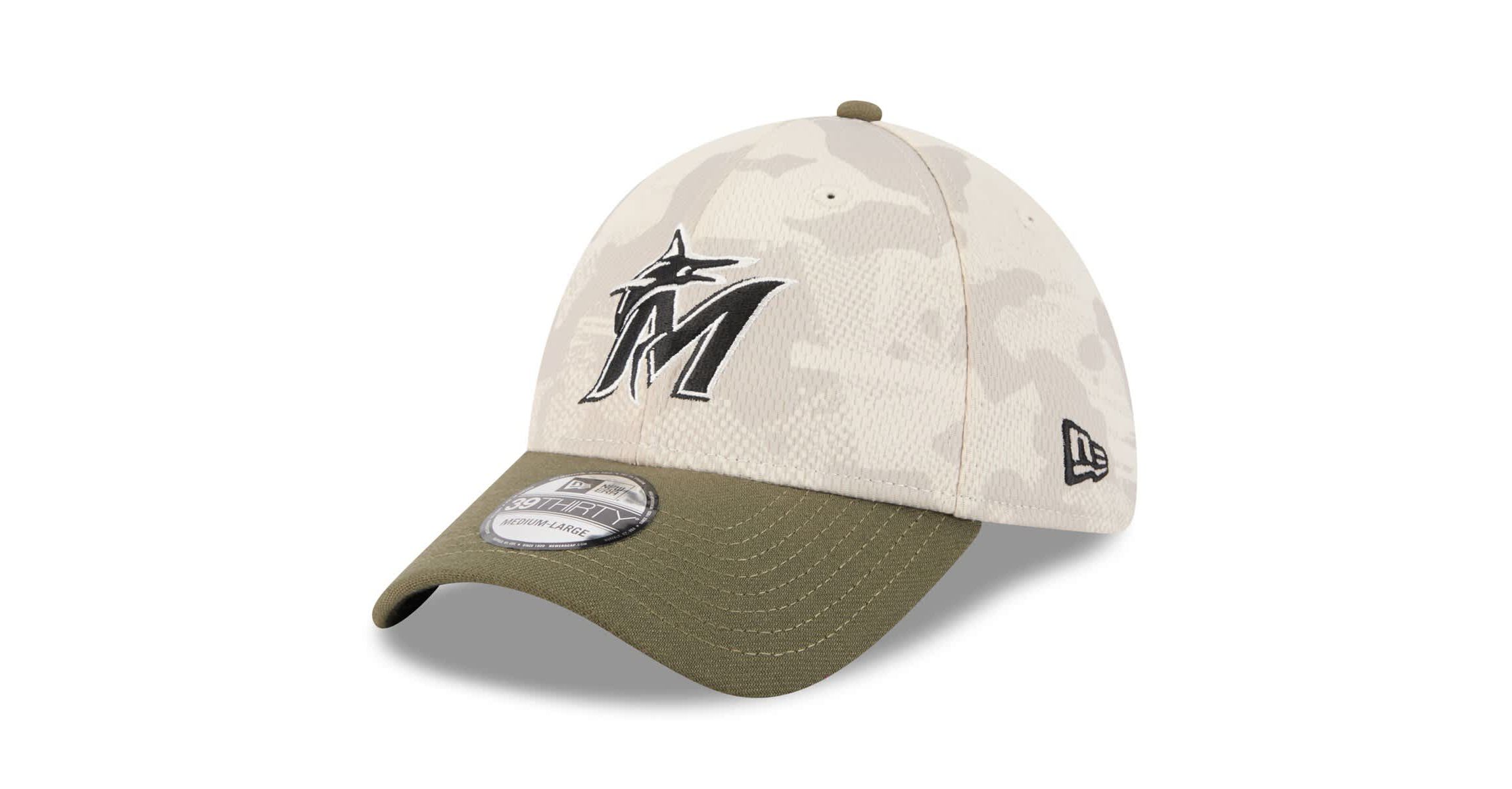 MLB Light Beige/Olive Miami Marlins 2025 Armed Forces Day 39THIRTY Flex Hat