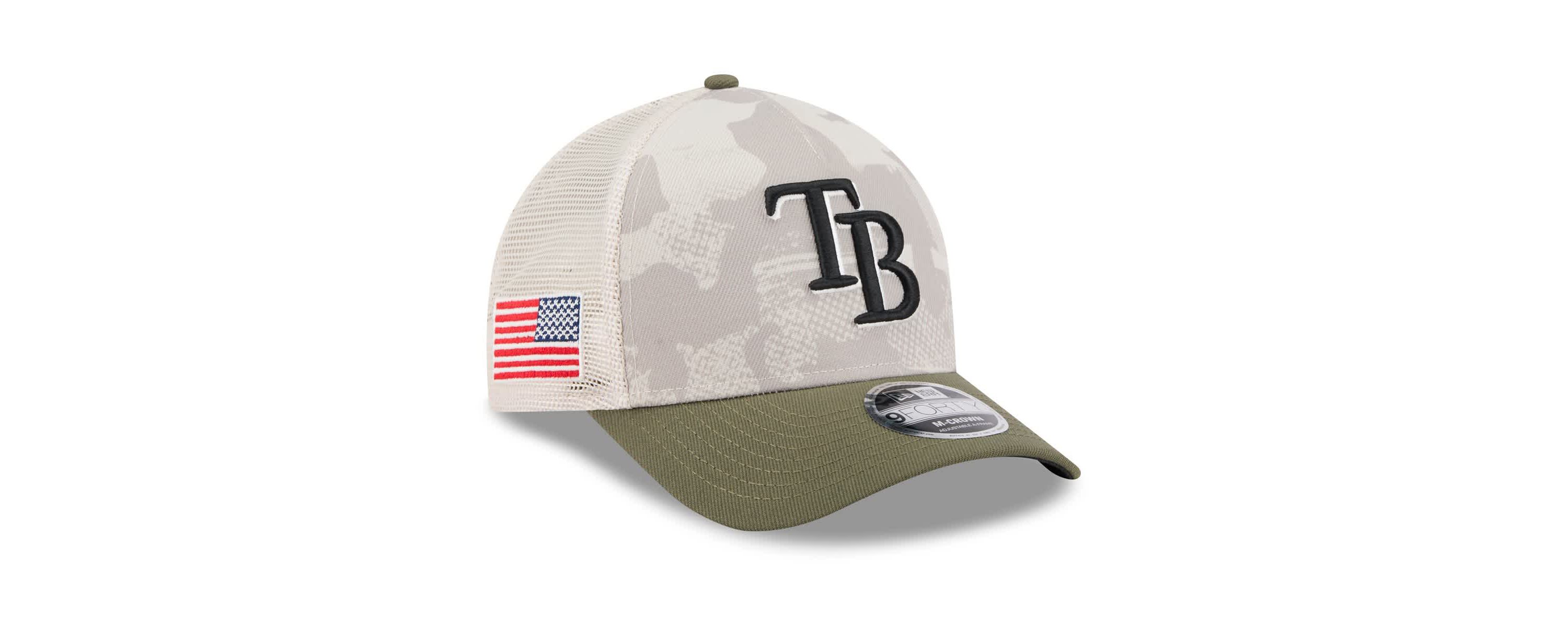 MLB Light Beige/Olive Tampa Bay Rays 2025 Armed Forces Day 9FORTY M-Crown A-Frame Adjustable Hat