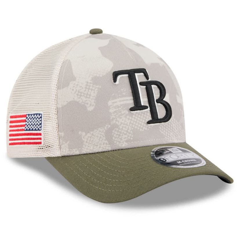 MLB Light Beige/Olive Tampa Bay Rays 2025 Armed Forces Day 9FORTY M-Crown A-Frame Adjustable Hat