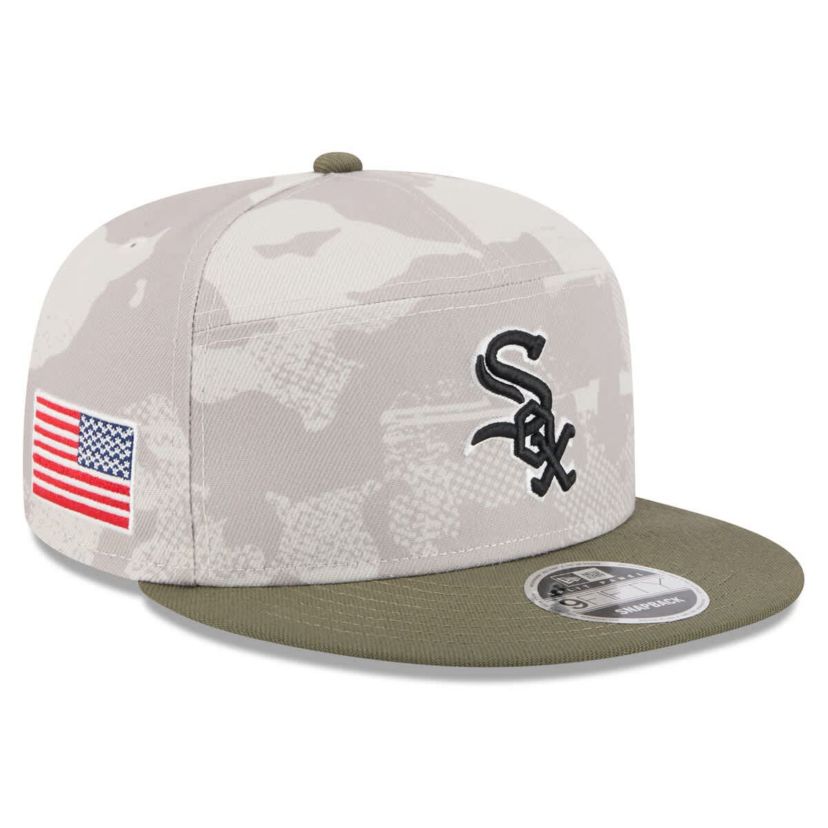 Chicago White Sox MLB Light Beige/Olive Chicago Sox 2025 Armed Forces Day Split Panel 9FIFTY Snapback Hat