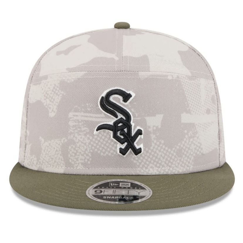 Chicago White Sox MLB Light Beige/Olive Chicago Sox 2025 Armed Forces Day Split Panel 9FIFTY Snapback Hat