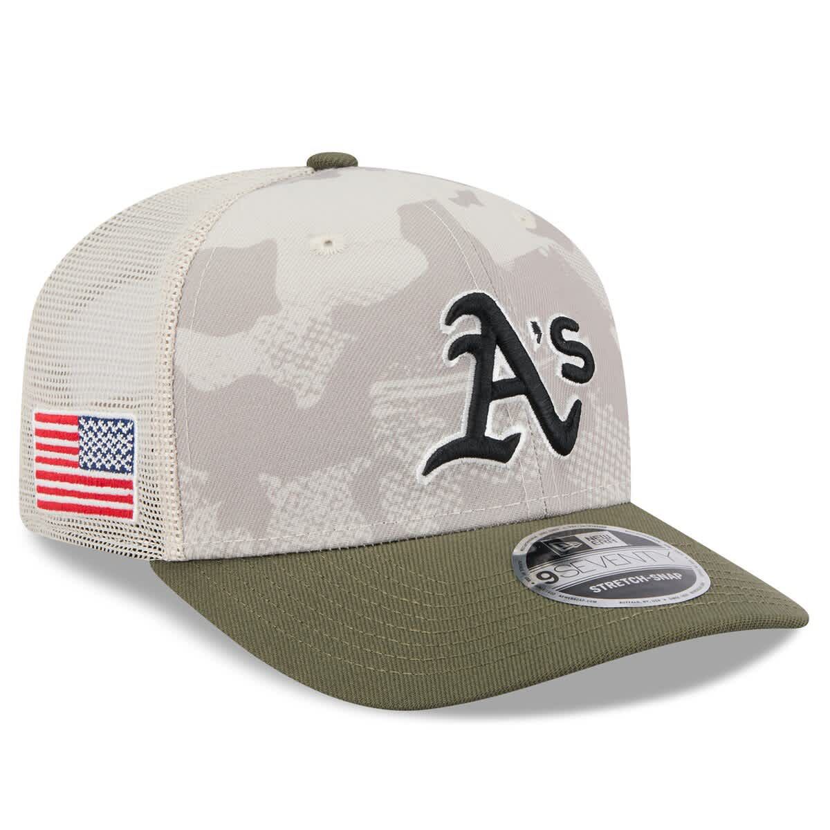 Oakland Athletics MLB Light Beige/Olive Athletics 2025 Armed Forces Day 9SEVENTY Stretch-Snap Hat