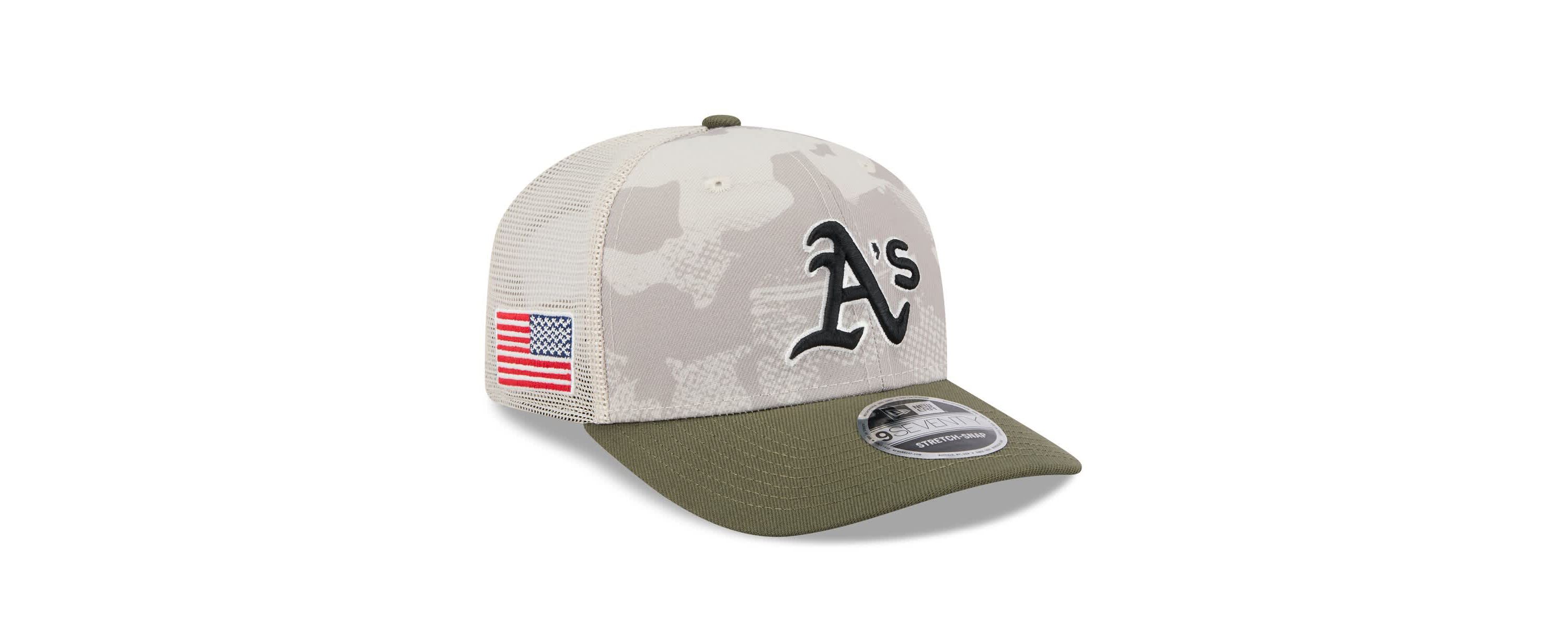 Oakland Athletics MLB Light Beige/Olive Athletics 2025 Armed Forces Day 9SEVENTY Stretch-Snap Hat