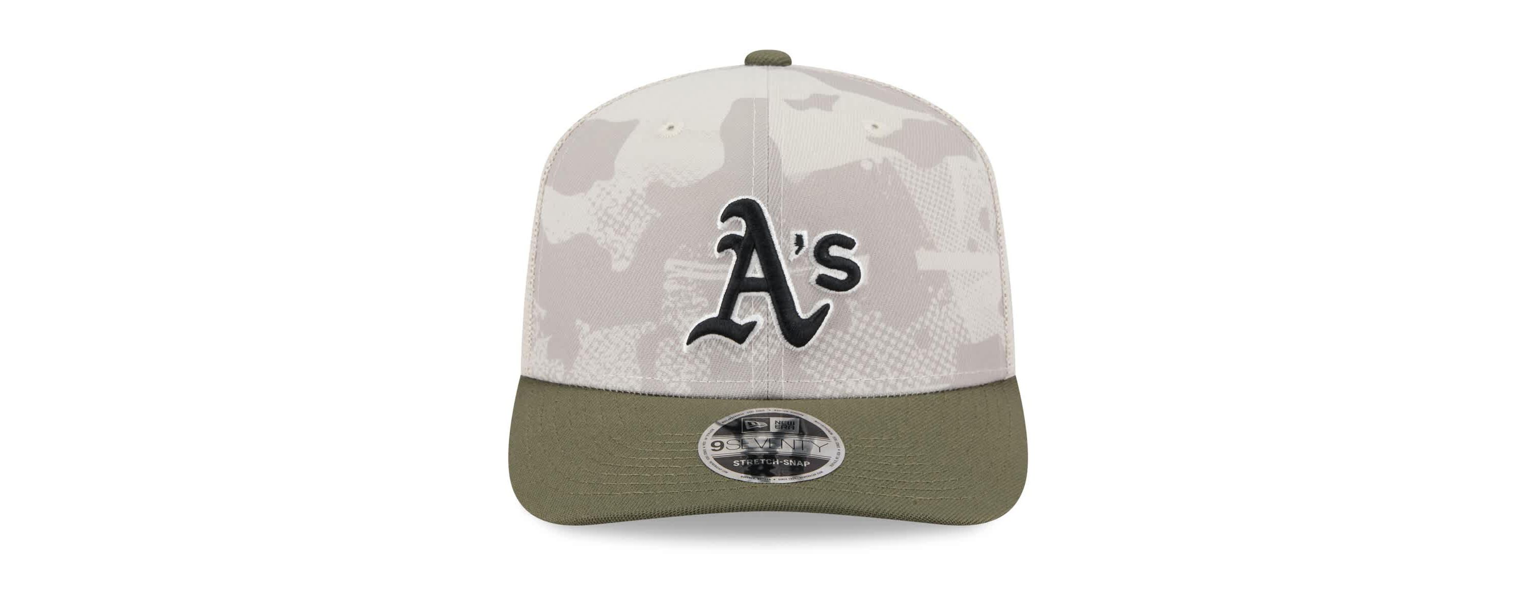 Oakland Athletics MLB Light Beige/Olive Athletics 2025 Armed Forces Day 9SEVENTY Stretch-Snap Hat