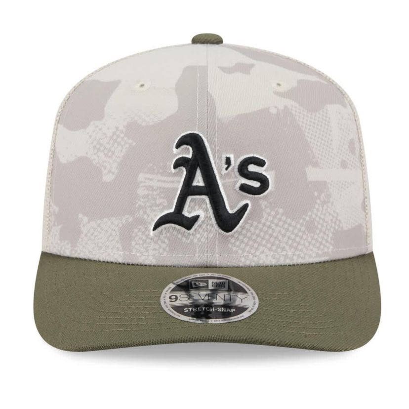Oakland Athletics MLB Light Beige/Olive Athletics 2025 Armed Forces Day 9SEVENTY Stretch-Snap Hat