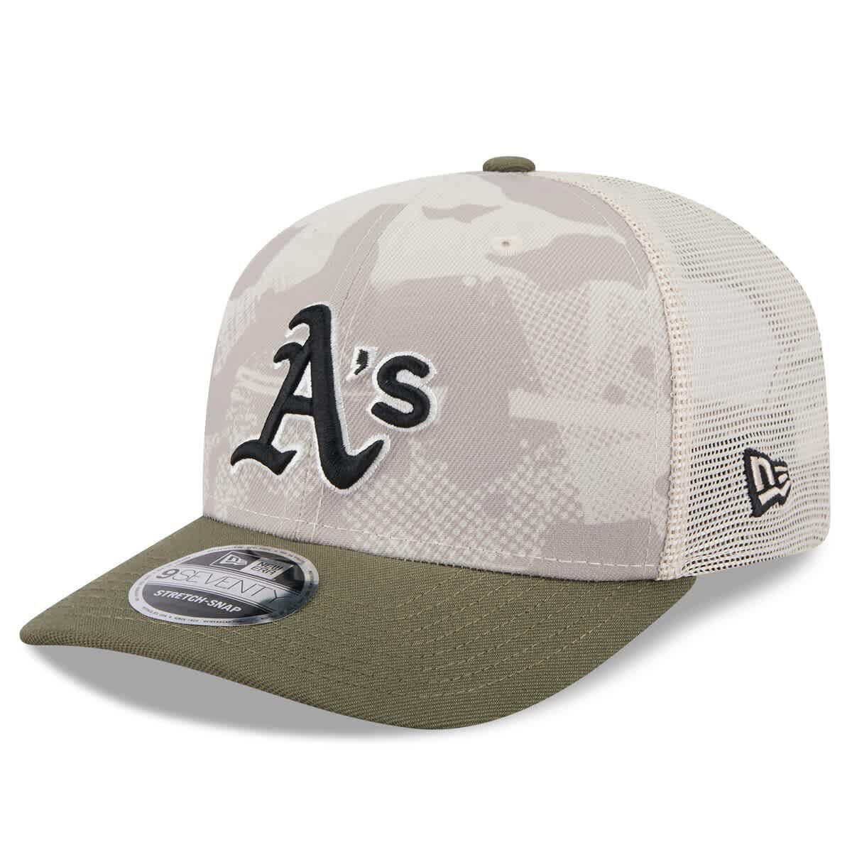 Oakland Athletics MLB Light Beige/Olive Athletics 2025 Armed Forces Day 9SEVENTY Stretch-Snap Hat