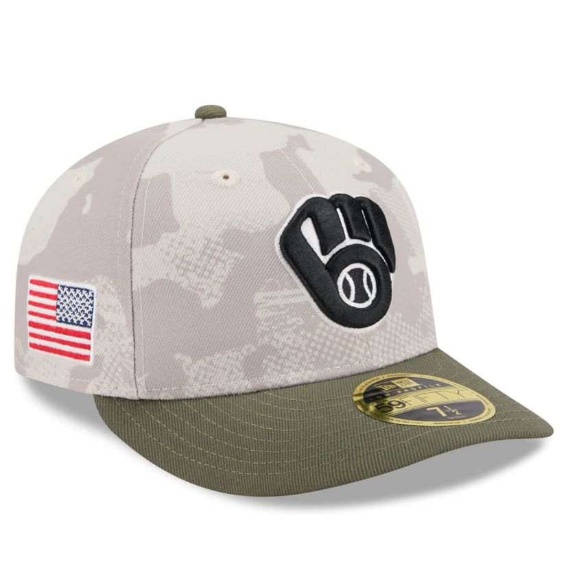 MLB Light Beige/Olive Milwaukee Brewers 2025 Armed Forces Day Low 59FIFTY Fitted Hat