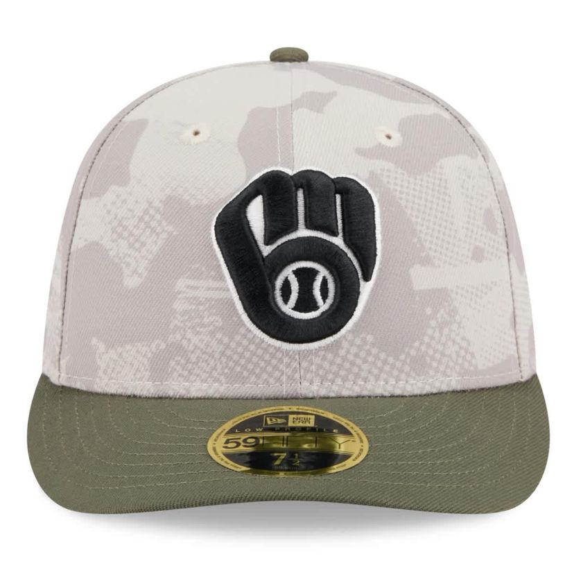 MLB Light Beige/Olive Milwaukee Brewers 2025 Armed Forces Day Low 59FIFTY Fitted Hat