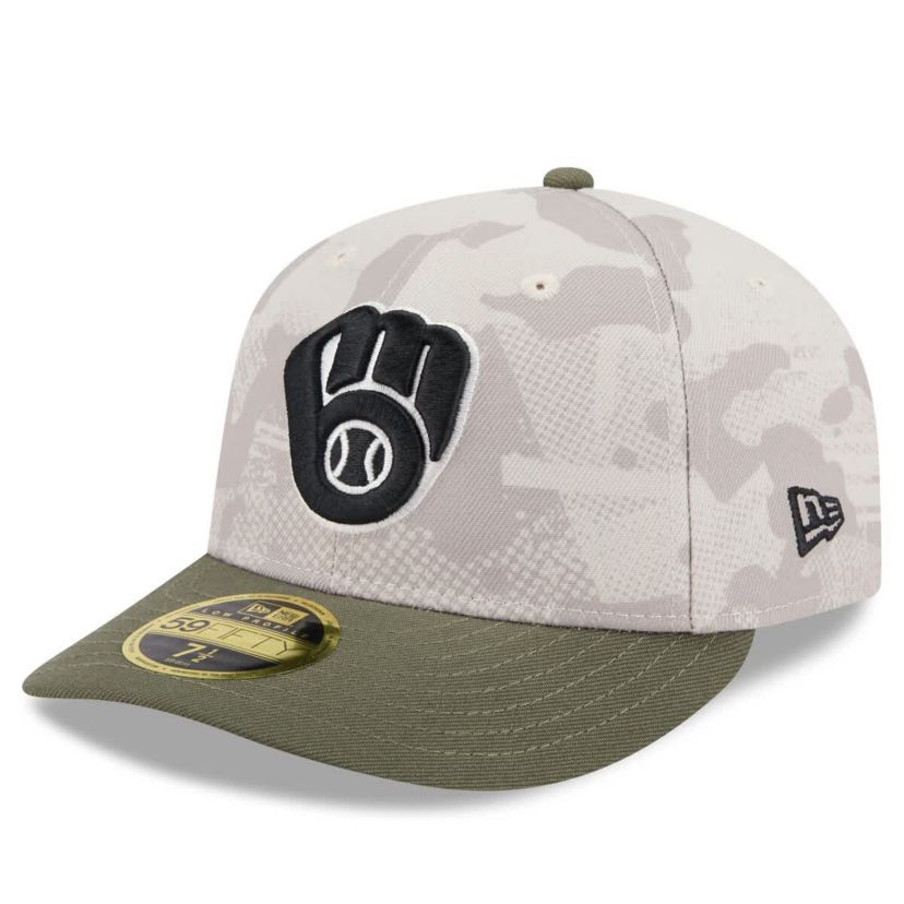 MLB Light Beige/Olive Milwaukee Brewers 2025 Armed Forces Day Low 59FIFTY Fitted Hat