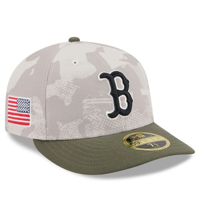 Boston Red Sox MLB Light Beige/Olive Boston Sox 2025 Armed Forces Day Low 59FIFTY Fitted Hat