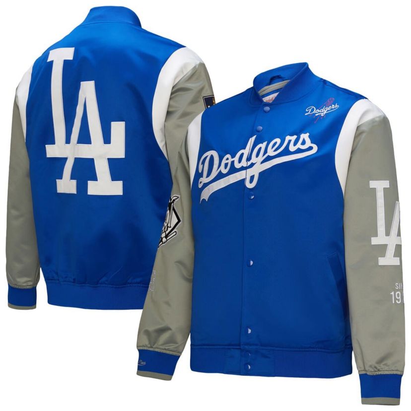 MLB Royal/Gray Los Angeles Dodgers Cooperstown Collection Team Origins Satin Full-Snap Jacket