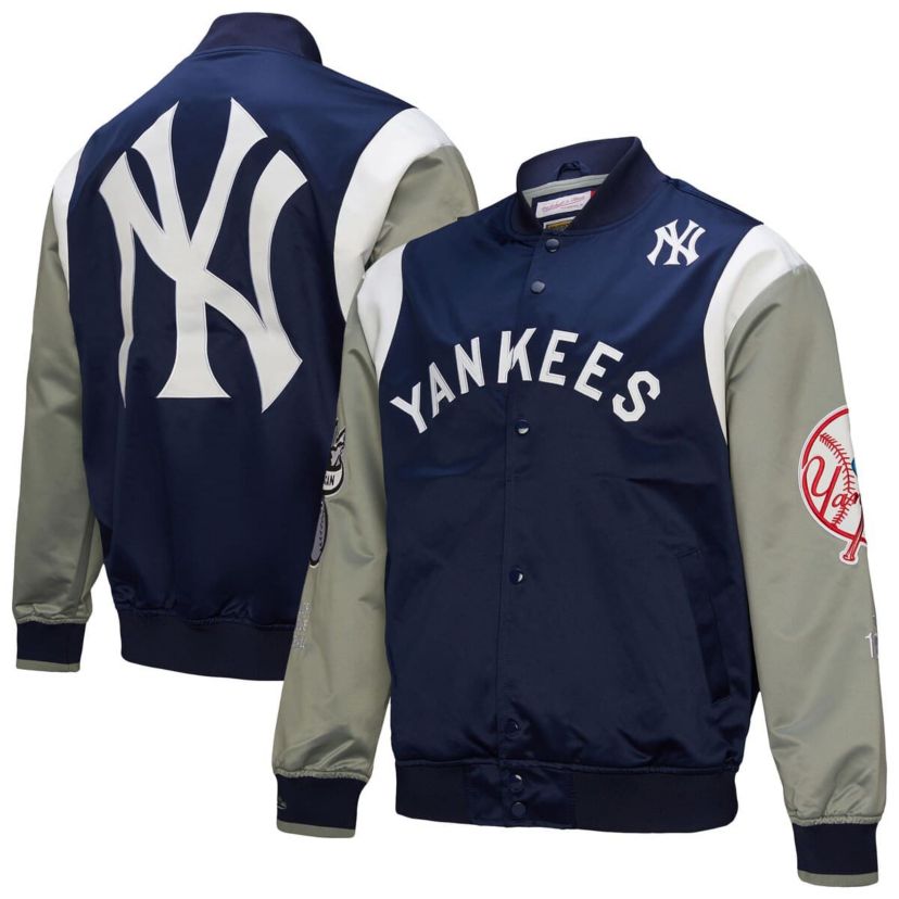 MLB Navy/Gray New York Yankees Cooperstown Collection Team Origins Satin Full-Snap Jacket