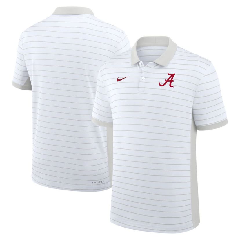Alabama Crimson Tide NCAA Nike Alabama Tide 2025 Early Season Coaches Sideline Victory Stripe Dri-FIT Polo