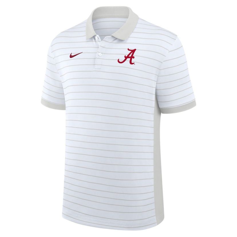 Alabama Crimson Tide NCAA Nike Alabama Tide 2025 Early Season Coaches Sideline Victory Stripe Dri-FIT Polo