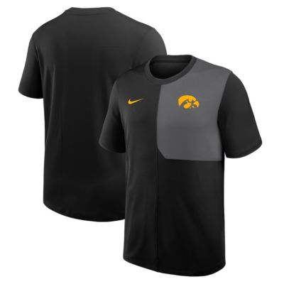 Men's NCAA Nike Iowa Hawkeyes 2025 Sideline UV Dri-FIT Coach Shirt, Black, Large