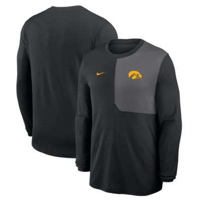 Men's NCAA Nike Iowa Hawkeyes 2025 Sideline Coach UV Dri-FIT Long Sleeve Shirt, Black, Small