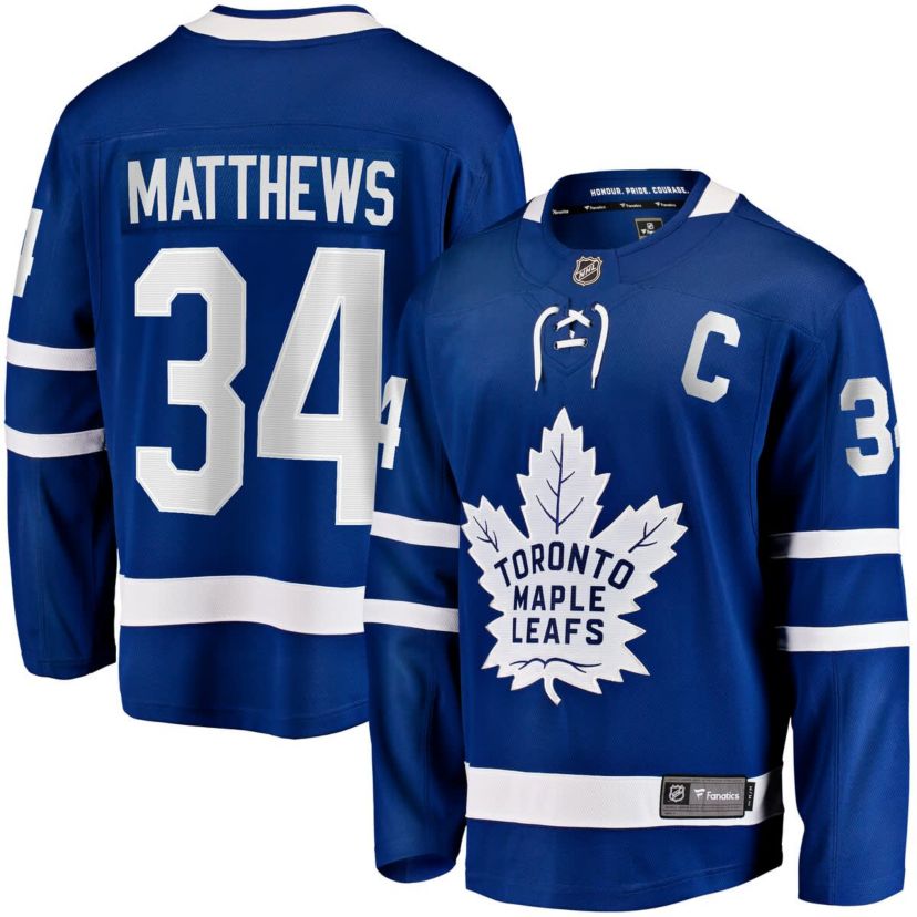 NHL Fanatics Auston Matthews Toronto Maple Leafs Captain Patch Home Breakaway Player Jersey