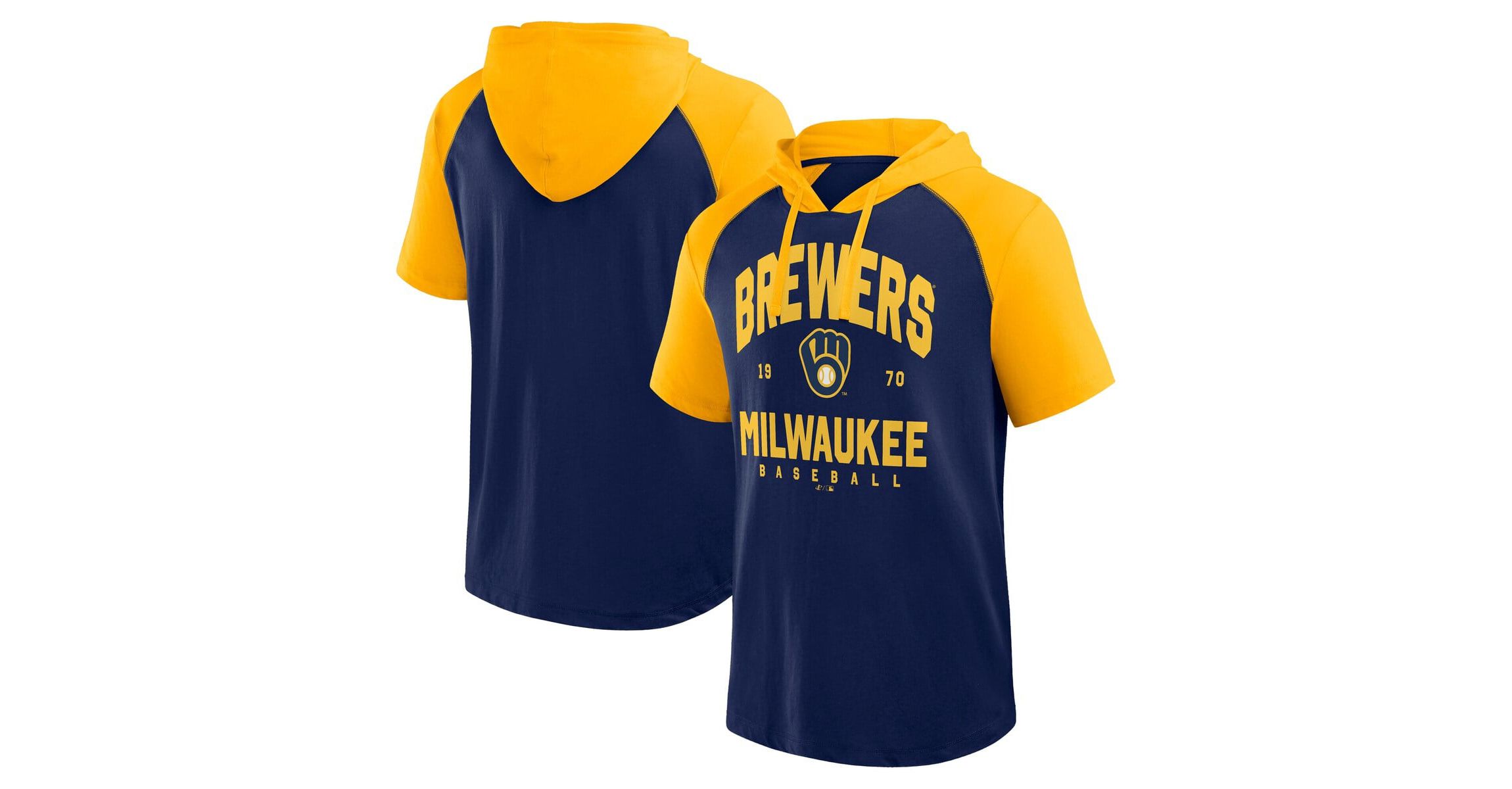 MLB Logo Athletic Milwaukee Brewers Prime Raglan Short Sleeve Hoodie T-Shirt