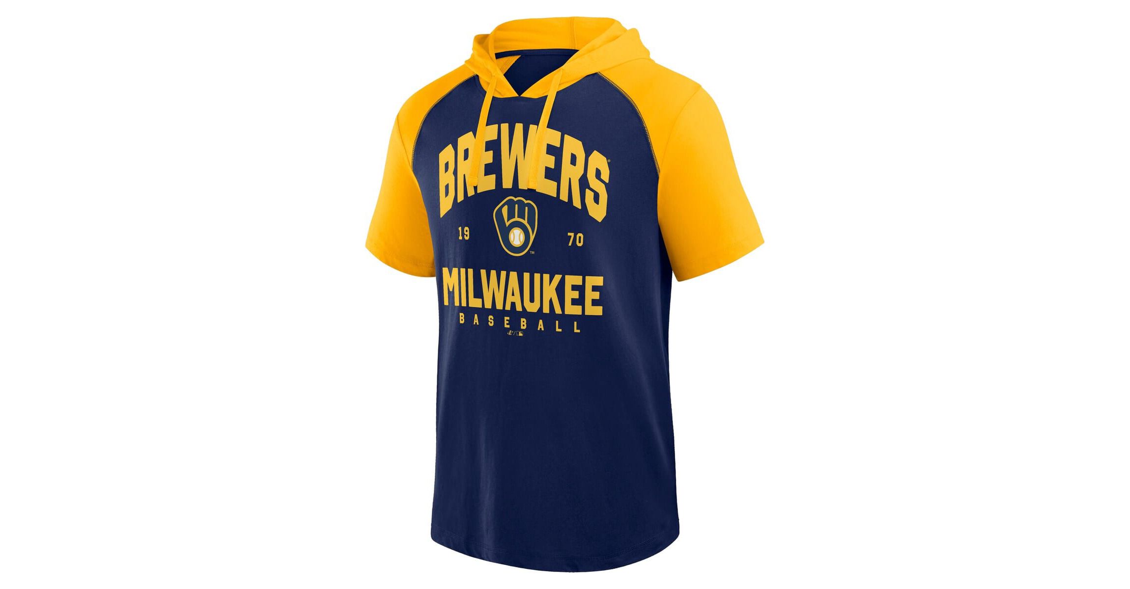 MLB Logo Athletic Milwaukee Brewers Prime Raglan Short Sleeve Hoodie T-Shirt