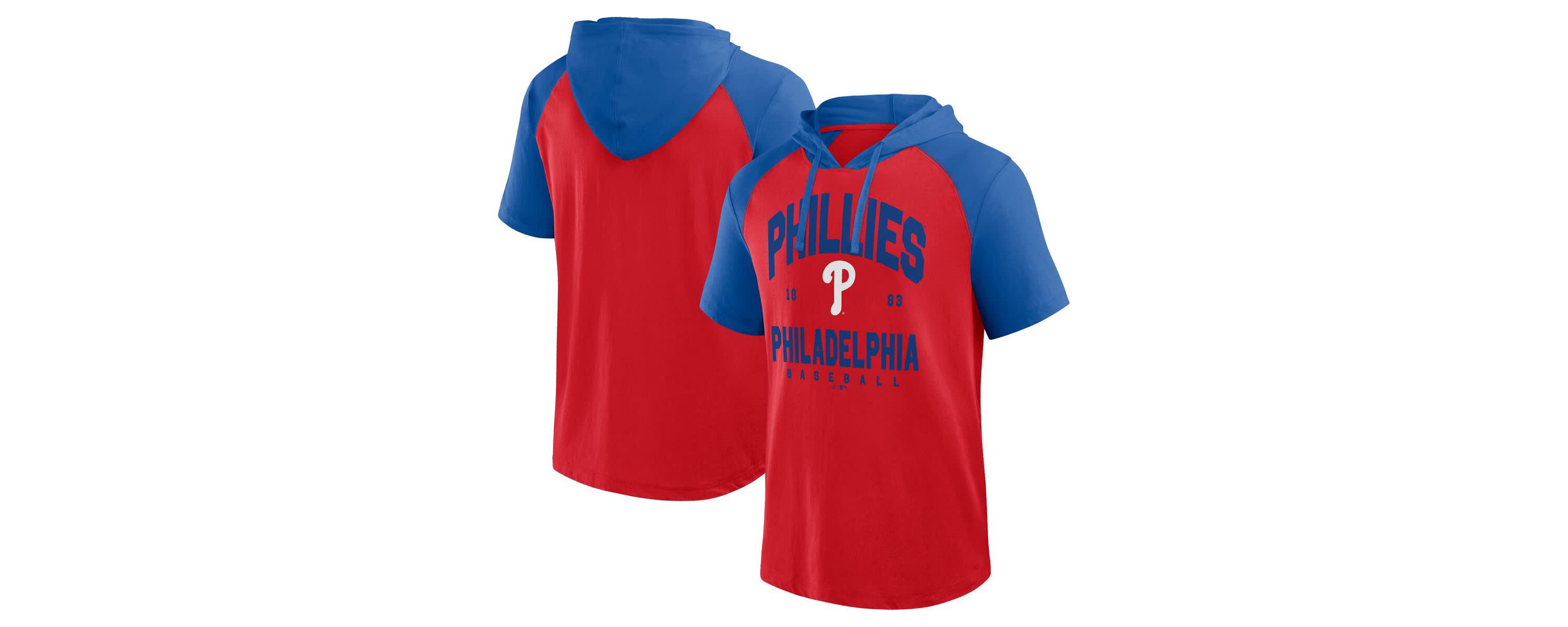 MLB Logo Athletic Philadelphia Phillies Prime Raglan Short Sleeve Hoodie T-Shirt